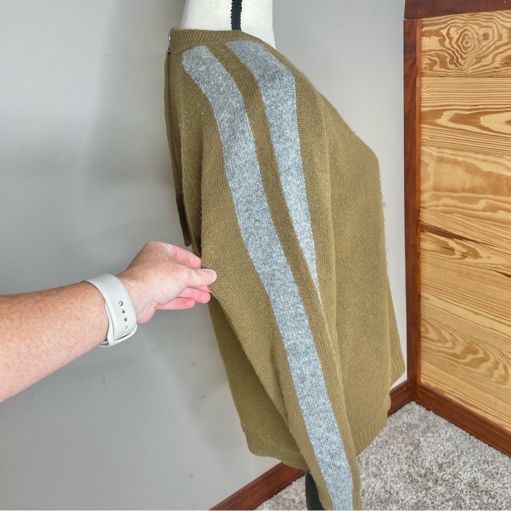 Madewell Striped Sleeve Merino Wool Zipper Sweater Extra Small Green Grey B5803 - Picture 4 of 11